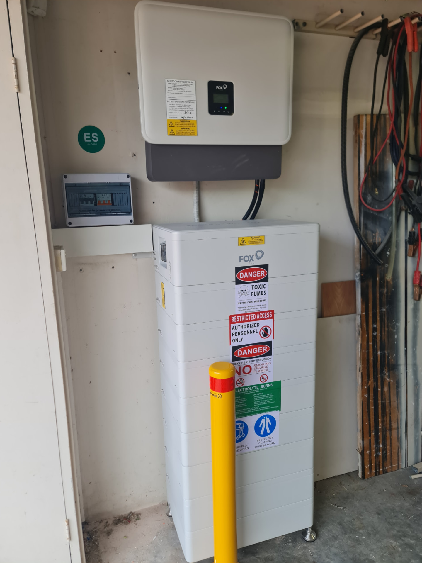 FOX ESS inverter and battery stack installed in a garage